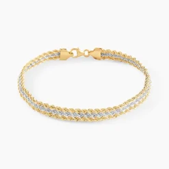 Bracelet Cordelia Maille Corde 3 Rangs Or Bicolore