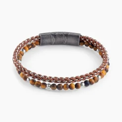 Bracelet Cuir Cuir De Vache Marron Oeil De Tigre