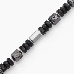 Bracelet Dark Pearl Acier Bicolore Pierre De Lave Hématite