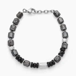 Bracelet Dark Pearl Acier Bicolore Pierre De Lave Hématite