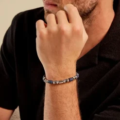Bracelet Dark Pearl Acier Blanc Hématite Pierre De Lave Agate