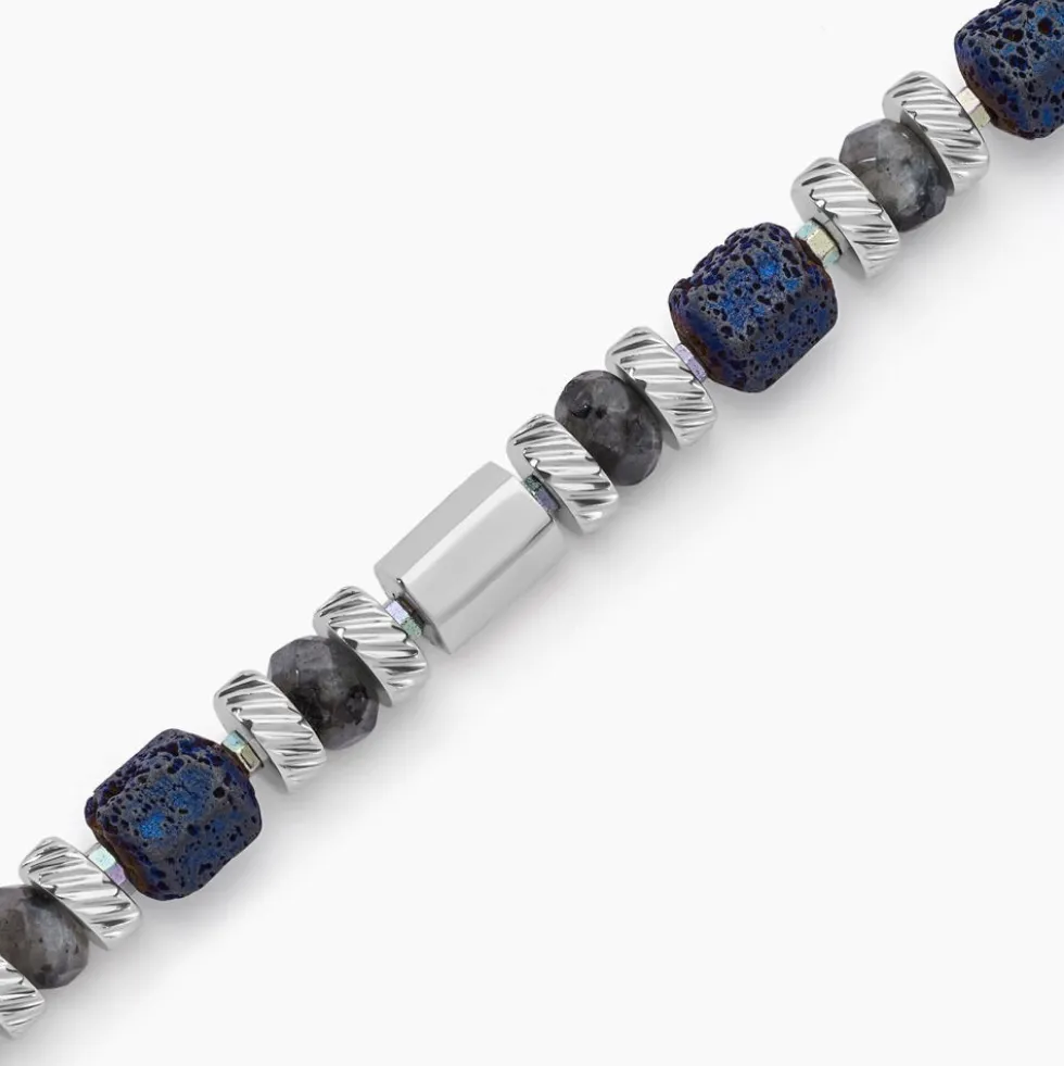 Bracelet Dark Pearl Acier Blanc Hématite Pierre De Lave Agate