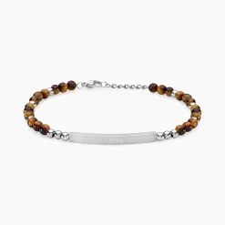 Bracelet Identité Acier Blanc Boules Sebastino œil De Tigre