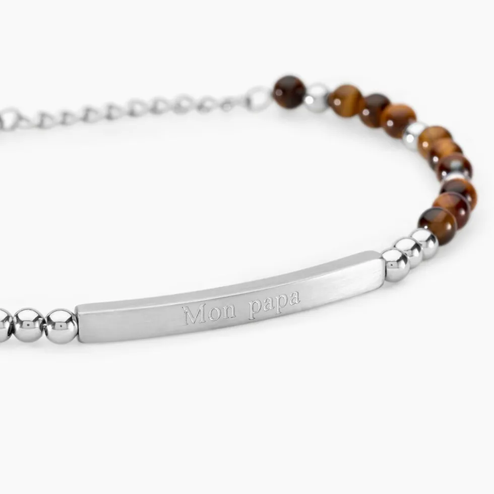 Bracelet Identité Acier Blanc Boules Sebastino œil De Tigre