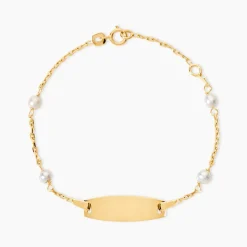 Bracelet Identité Gaspardine Maille Forçat Or Jaune Perle De Culture
