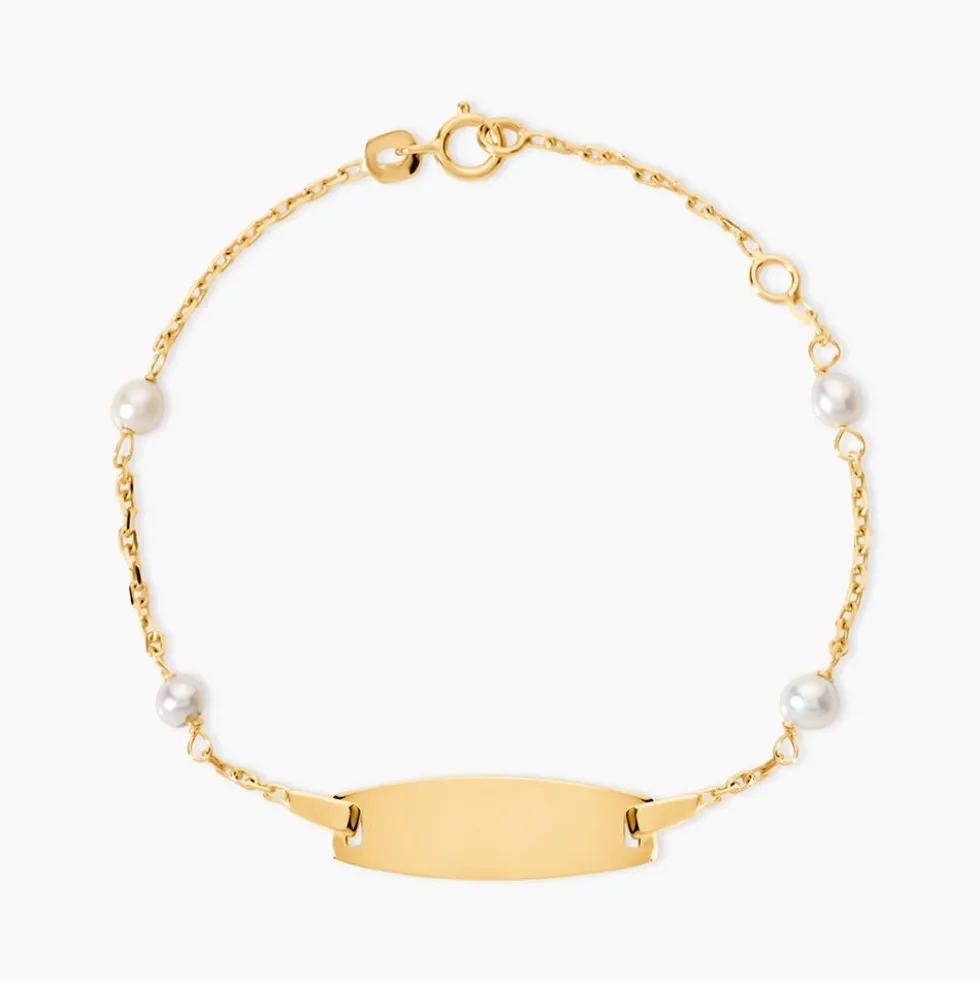 Bracelet Identité Gaspardine Maille Forçat Or Jaune Perle De Culture