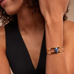 Bracelet Jonc Eline Acier Jaune Pierre De Synthese