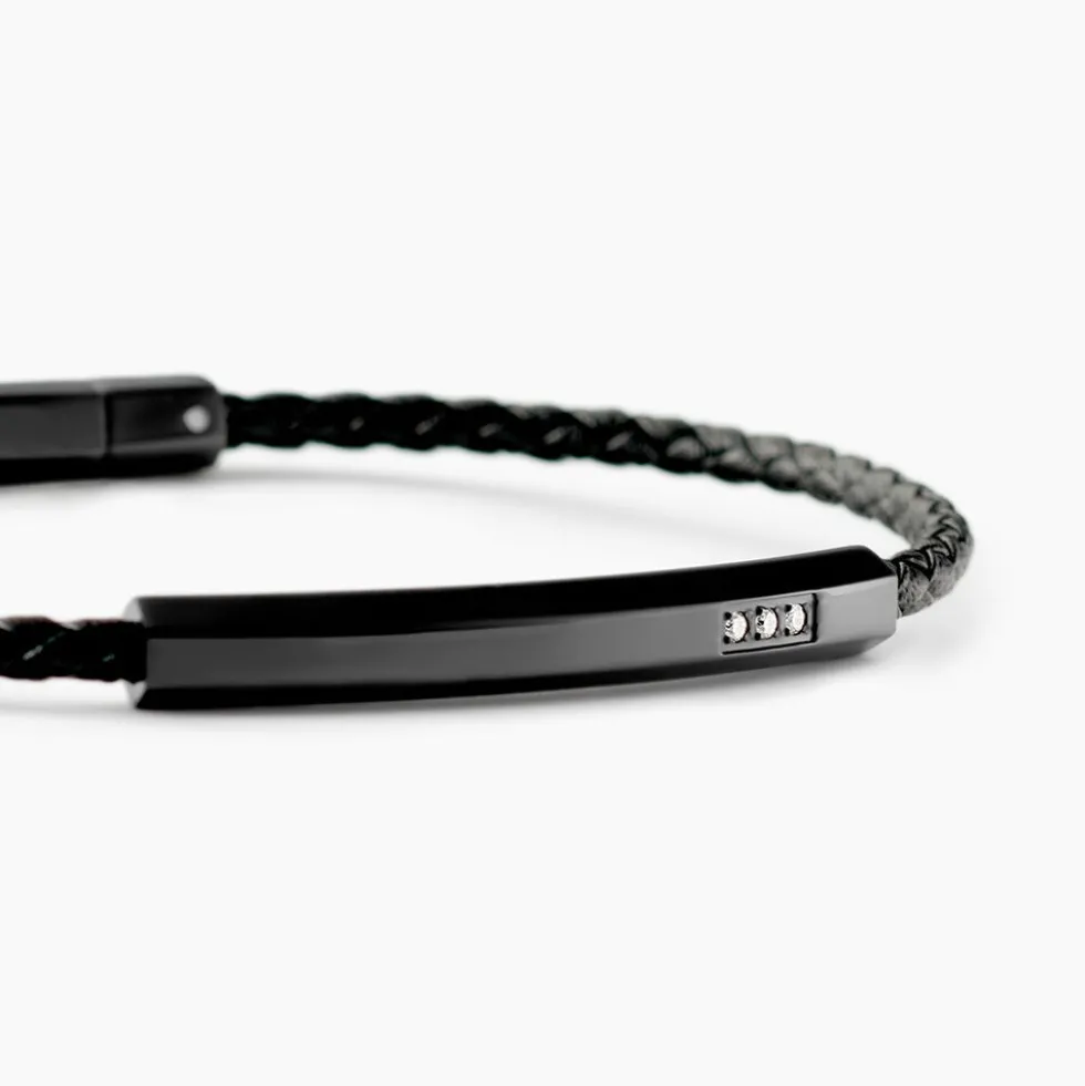 Bracelet Jourdan Cuir De Vache Noir Diamant Synthétique