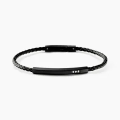 Bracelet Jourdan Cuir De Vache Noir Diamant Synthétique