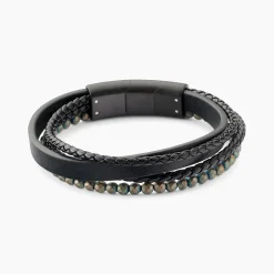 Bracelet Jourdan Cuir De Vache Noir Hématite