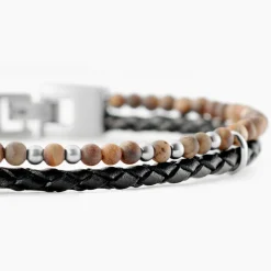 Bracelet Jourdan Cuir De Vache Noir Oeil De Tigre