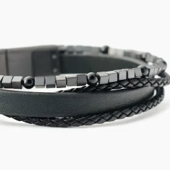 Bracelet Jourdan Cuir De Vache Noir Hématite Onyx