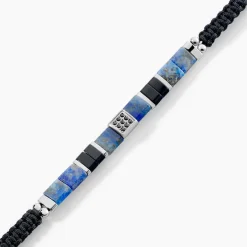 Bracelet Jourdan Jahan Acier Argenté Lapis Lazuli Agate