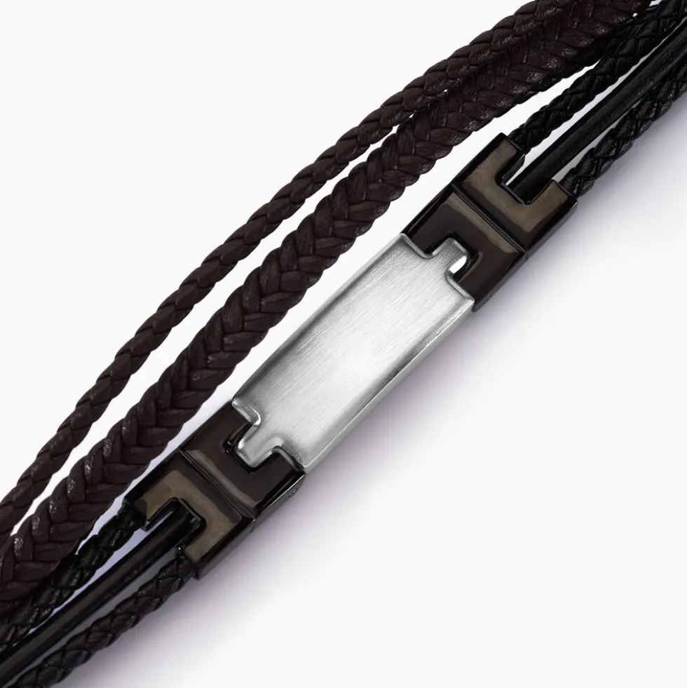 Bracelet Jourdan Thasos Cuir Noir Et Marron