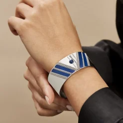 Bracelet Manchette Imagine Tamera Acier Blanc Lapis Lazuli