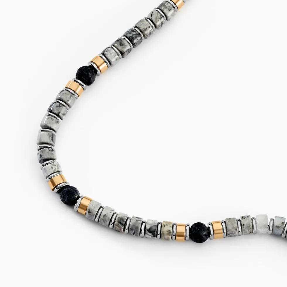 Bracelet Nairobi Acier Bicolore Labradorite Pierre De Lave