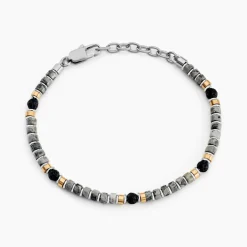 Bracelet Nairobi Acier Bicolore Labradorite Pierre De Lave
