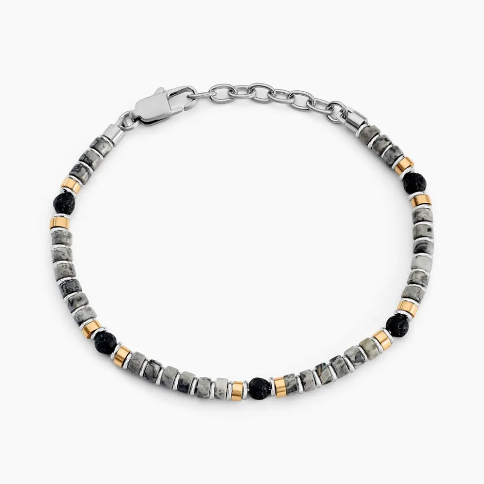 Bracelet Nairobi Acier Bicolore Labradorite Pierre De Lave