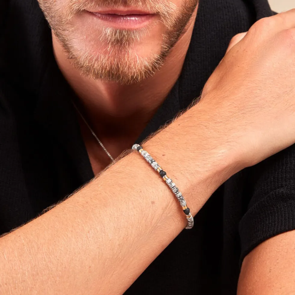 Bracelet Nairobi Acier Bicolore Labradorite Pierre De Lave