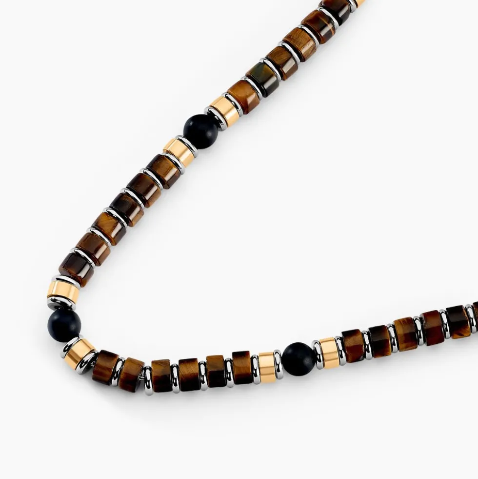 Bracelet Nairobi Acier Bicolore Oeil De Tigre Onyx