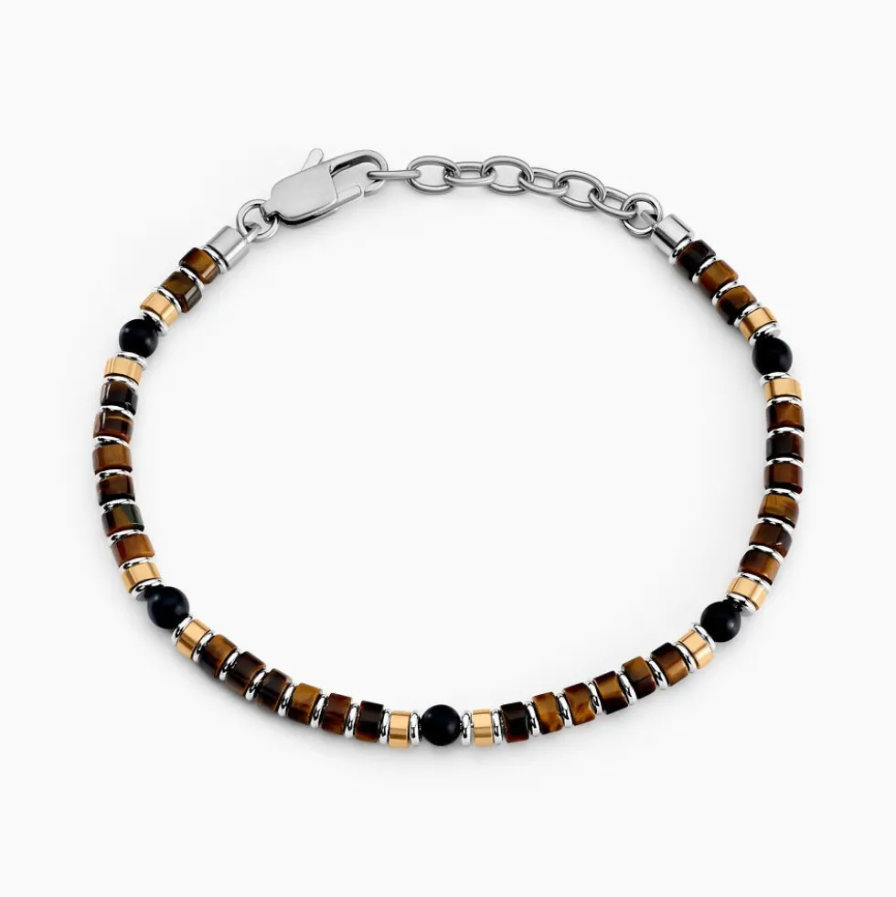 Bracelet Nairobi Acier Bicolore Oeil De Tigre Onyx