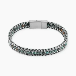 Bracelet Naturel Acier Blanc Jaspe Africain