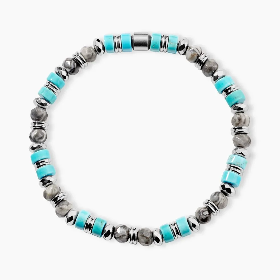 Bracelet Naturel Autres Tricolore Turquoise Hématite Jaspe Africain
