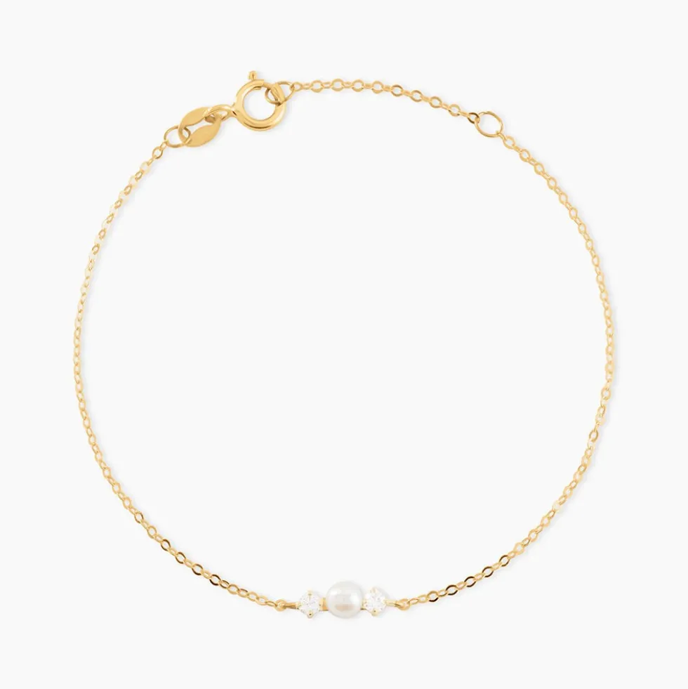 Bracelet Or Jaune Audrea Perle De Culture Oxydes De Zirconium