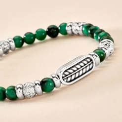 Bracelet Philo Acier Blanc Oeil De Tigre Pierre De Lave