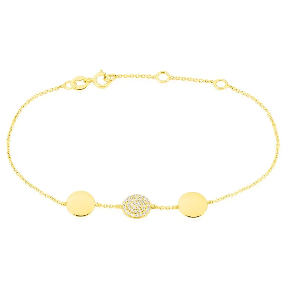 Bracelet Rosette Or Jaune Oxyde De Zirconium