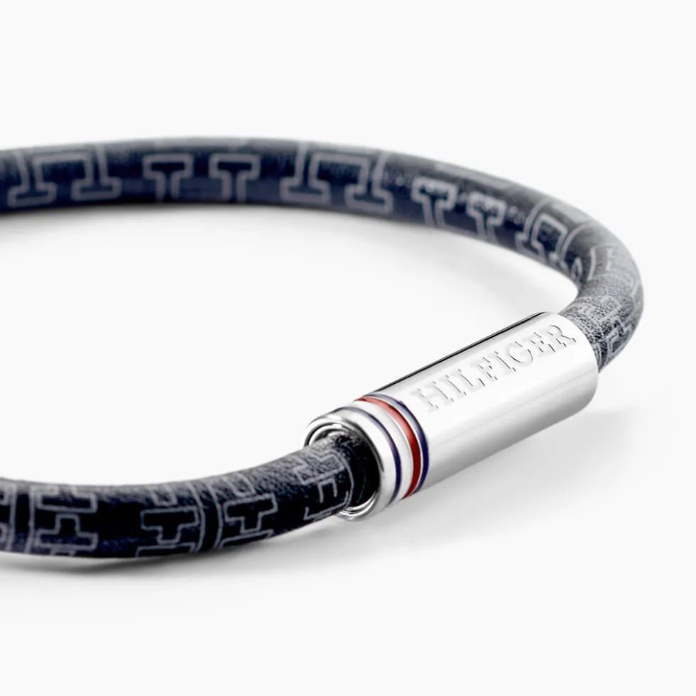 Bracelet Tommy Hilfiger Printed Cord Cuir De Veau Noir