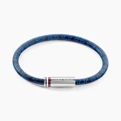 Bracelet Tommy Hilfiger Printed Cord Cuir De Veau Bleu