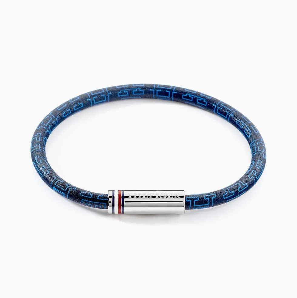 Bracelet Tommy Hilfiger Printed Cord Cuir De Veau Bleu