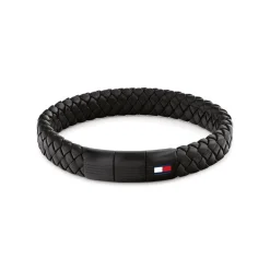 Bracelet Tommy Hilfiger Round Braided Cuir De Veau Noir