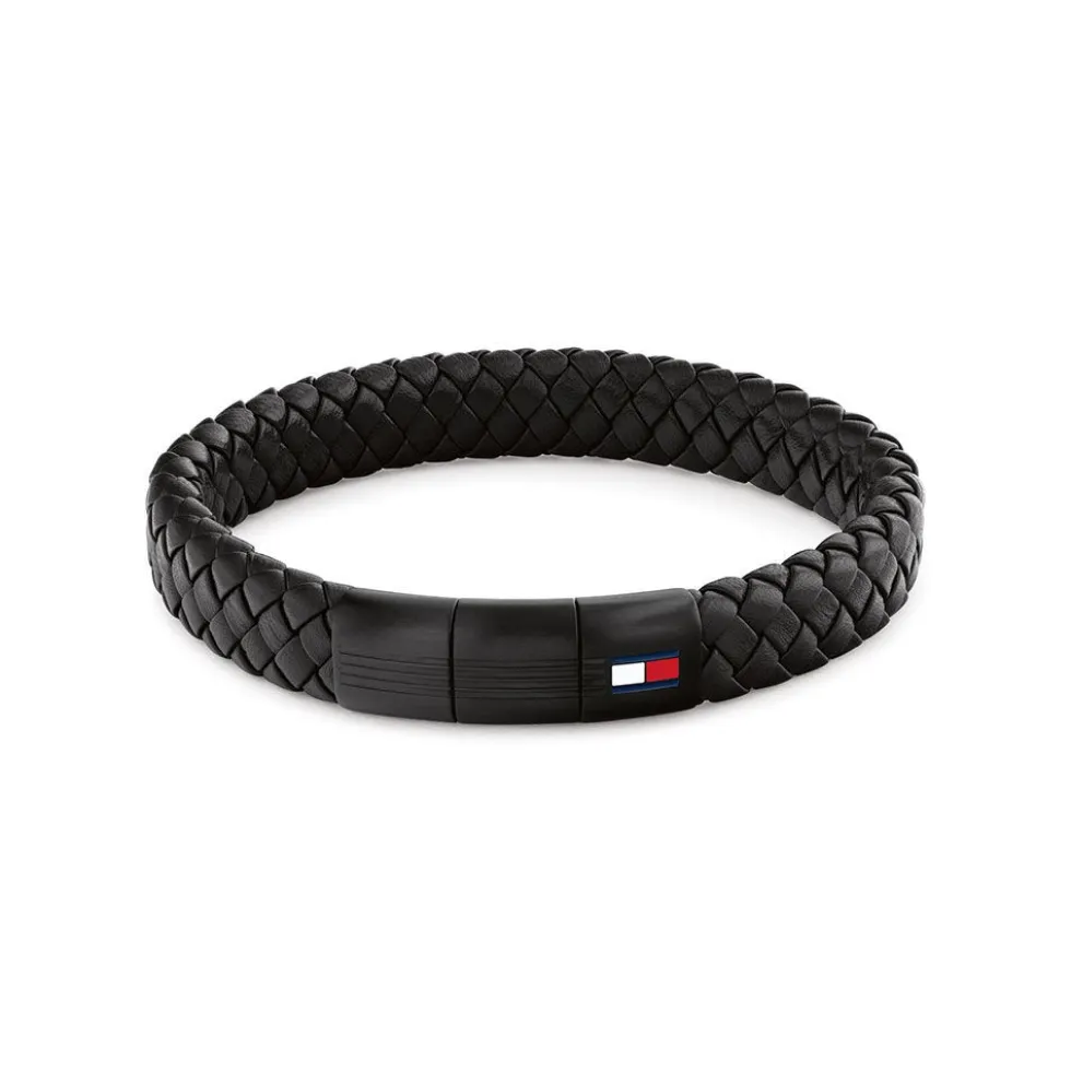 Bracelet Tommy Hilfiger Round Braided Cuir De Veau Noir