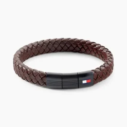 Bracelet Tommy Hilfiger Round Braided Cuir De Veau Marron
