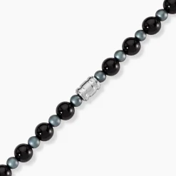 Bracelet Younes Acier Argenté Agate Hématite
