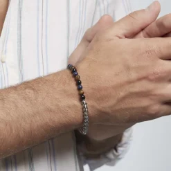 Bracelet Acier Blanc Calum œil De Tigre Onyx Agathe