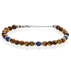 Bracelet Acier Blanc Delfino œil De Tigre Sodalite
