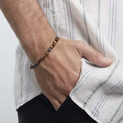 Bracelet Acier Blanc Delfino œil De Tigre Sodalite