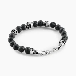 Bracelet Acier Blanc Hantz Pierre De Lave