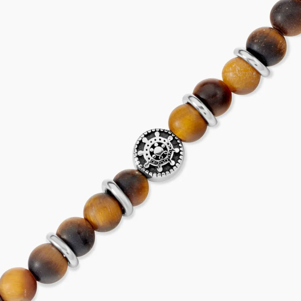 Bracelet Acier Huguesi Boules Oeil De Tigre