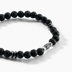 Bracelet Acier Hugueso Agates Noires