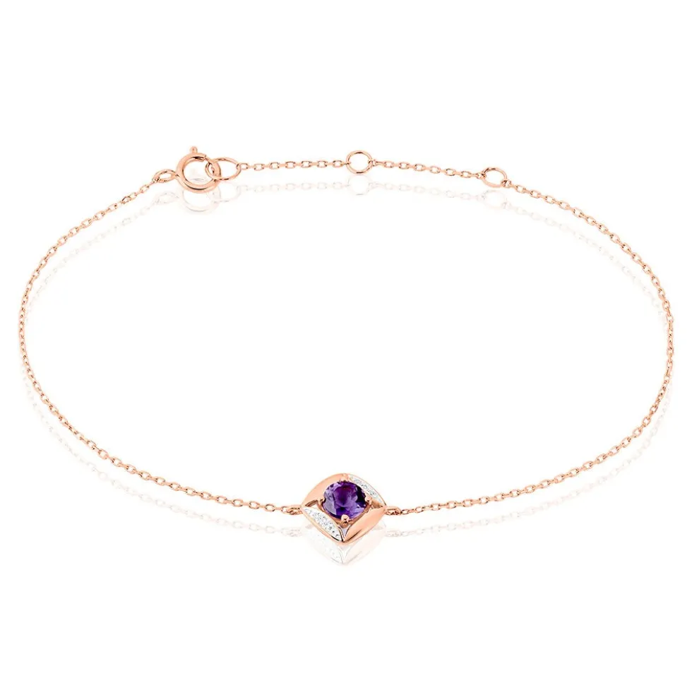 Bracelet Anaelle Or Rose Amethyste Et Diamant