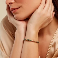 Bracelet Athena Acier Doré Jaspe Africain Quartz