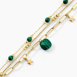 Bracelet Athena Acier Doré Malachite