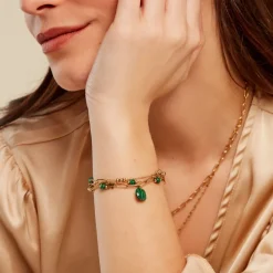 Bracelet Athena Acier Doré Malachite
