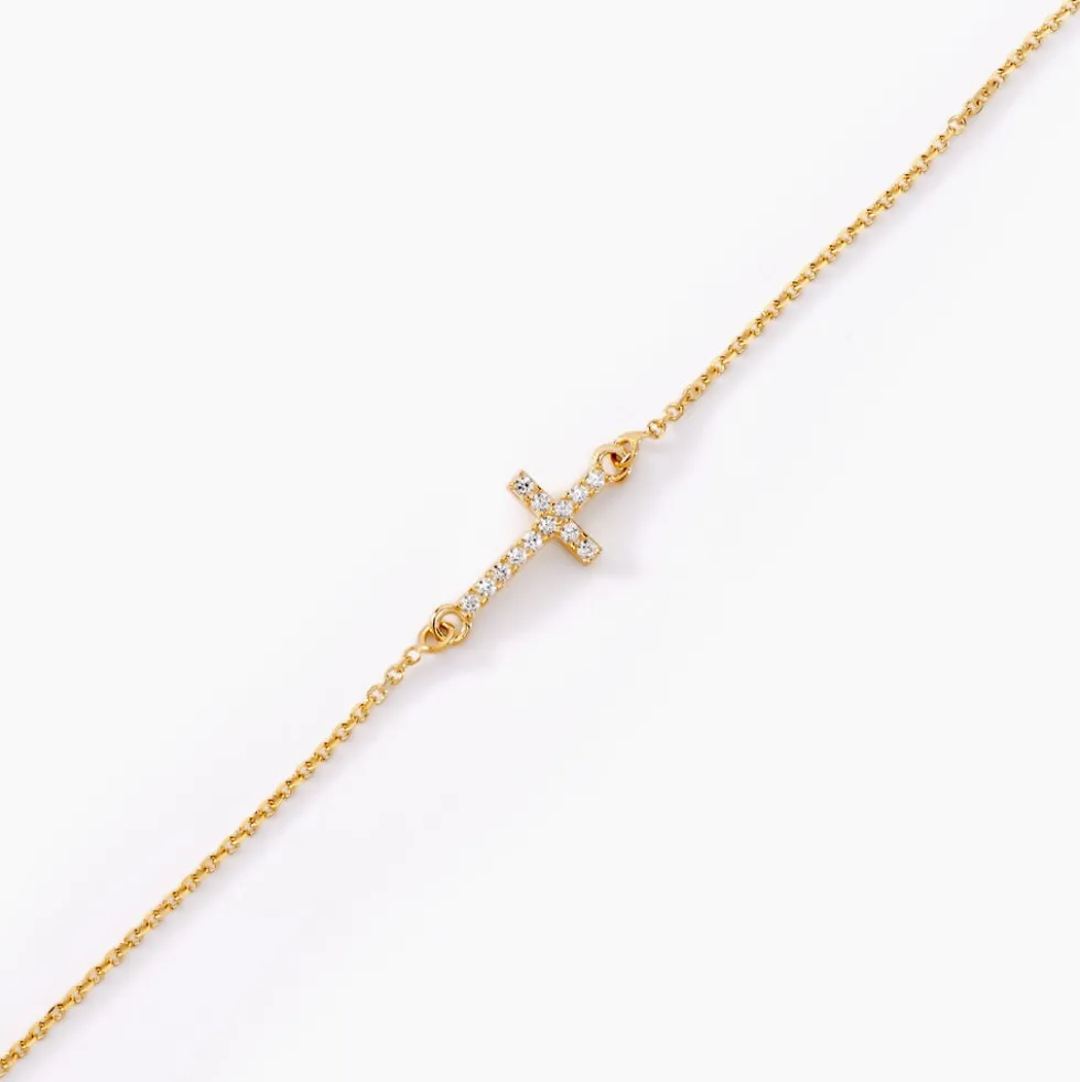 Bracelet Cobeia Croix Maille Forçat Or Jaune Oxyde De Zirconium