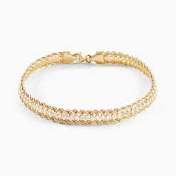 Bracelet Cordelia Maille Corde 3 Rangs Or Bicolore Oxyde