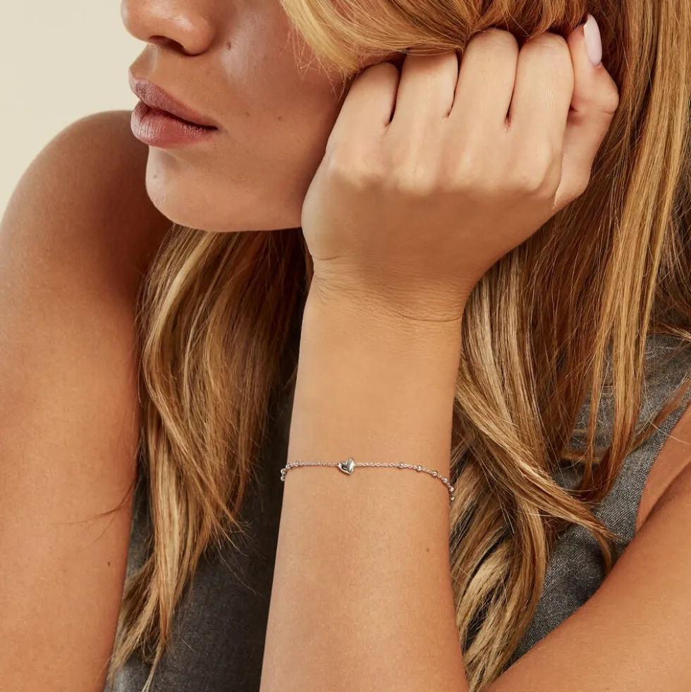 Bracelet Cœur D'amour Argent Blanc